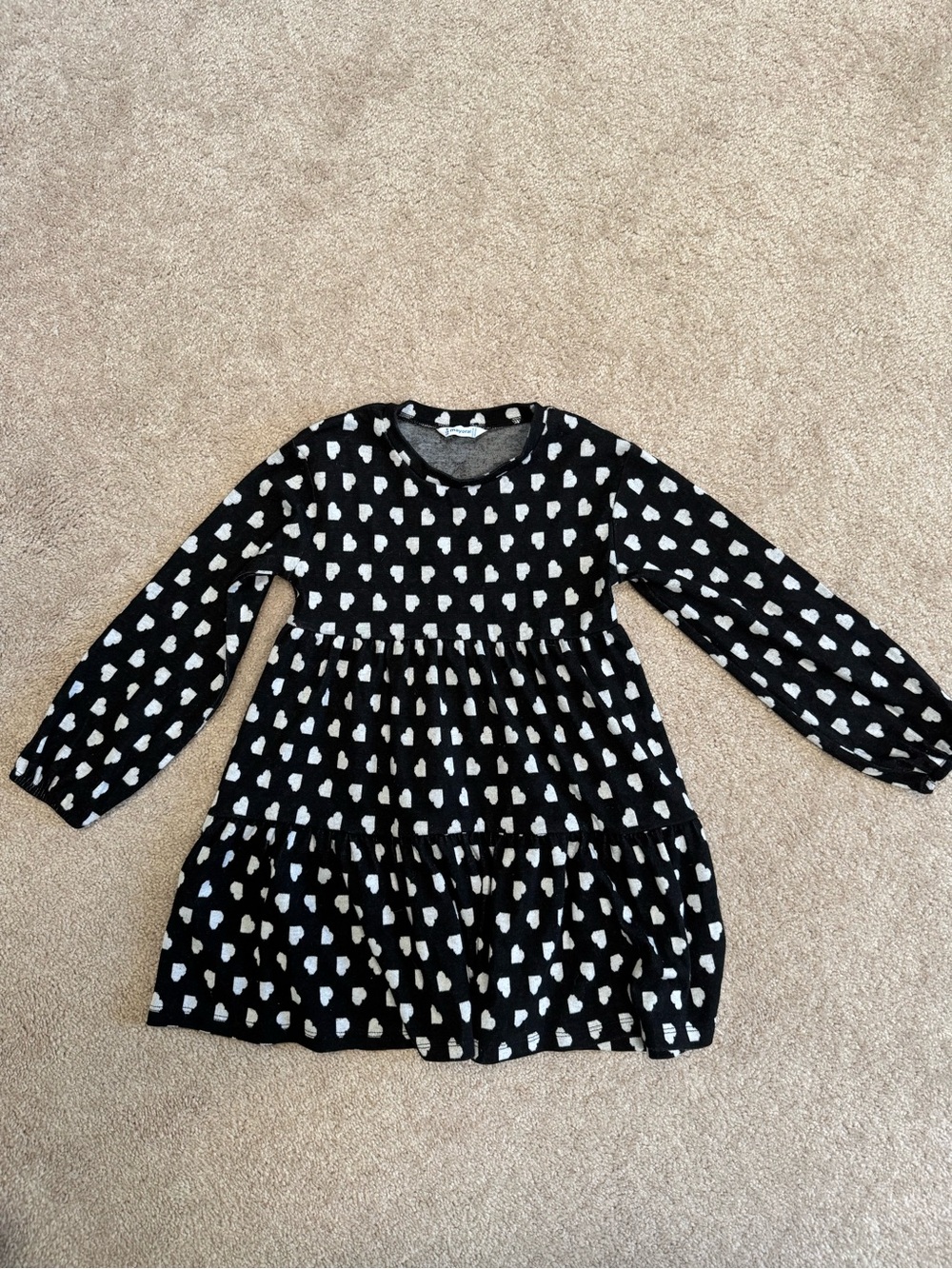 Mayoral Black and White Heart-Print Long Sleeve Kids Dress